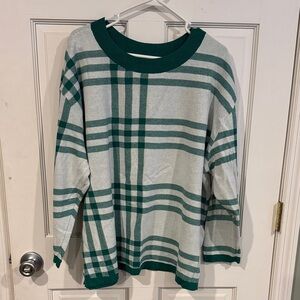 Lands' End Green and White Plaid Women's Sweater